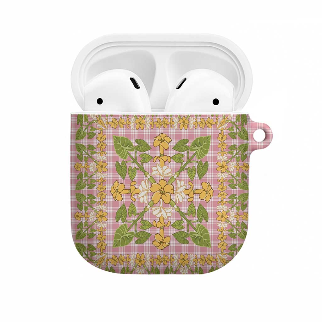 Squares Puakenikeni and Kalo AirPods Case Pink Palaka Hawaiian Quilt Pattern LT9 Pink - Polynesian Pride
