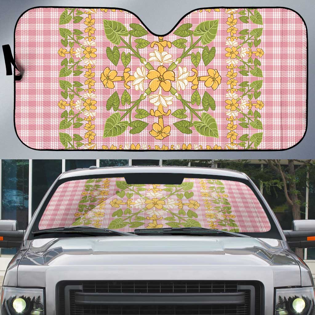 Squares Puakenikeni and Kalo Auto Sun Shade Pink Palaka Hawaiian Quilt Pattern LT9 Pink - Polynesian Pride
