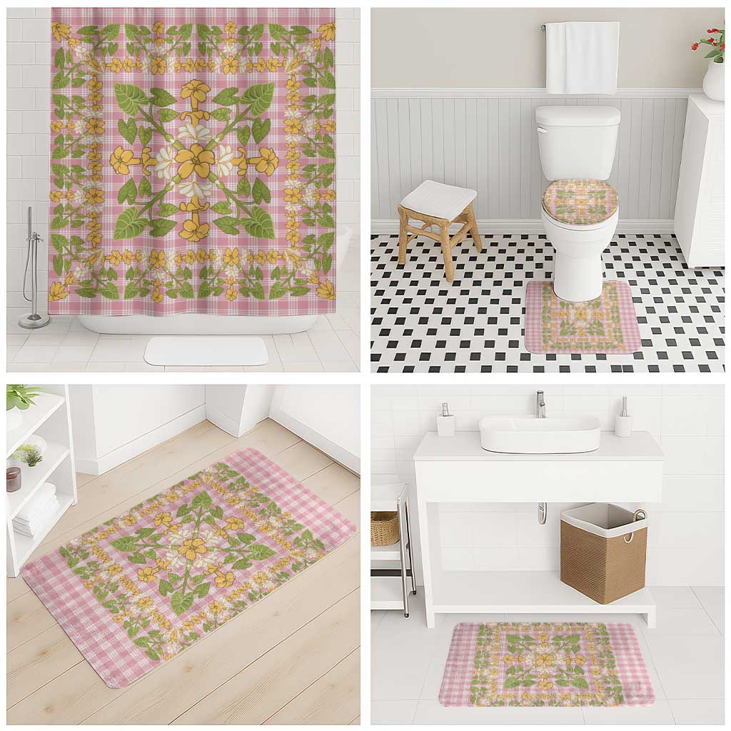 Squares Puakenikeni and Kalo Bathroom Set Pink Palaka Hawaiian Quilt Pattern LT9 - Polynesian Pride