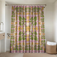 Squares Puakenikeni and Kalo Bathroom Set Pink Palaka Hawaiian Quilt Pattern LT9 Shower Curtain Only Pink - Polynesian Pride