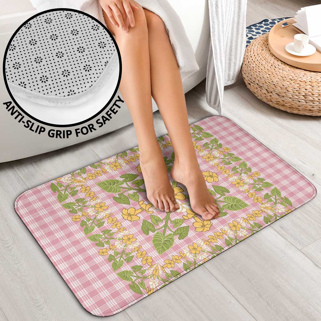 Squares Puakenikeni and Kalo Bathroom Set Pink Palaka Hawaiian Quilt Pattern LT9 - Polynesian Pride