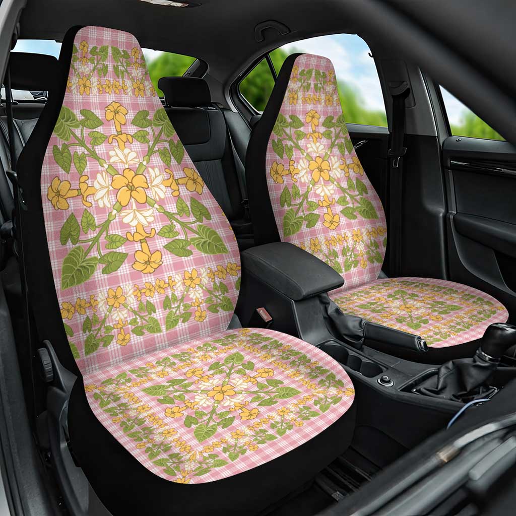 Squares Puakenikeni and Kalo Car Seat Cover Pink Palaka Hawaiian Quilt Pattern LT9 One Size Pink - Polynesian Pride