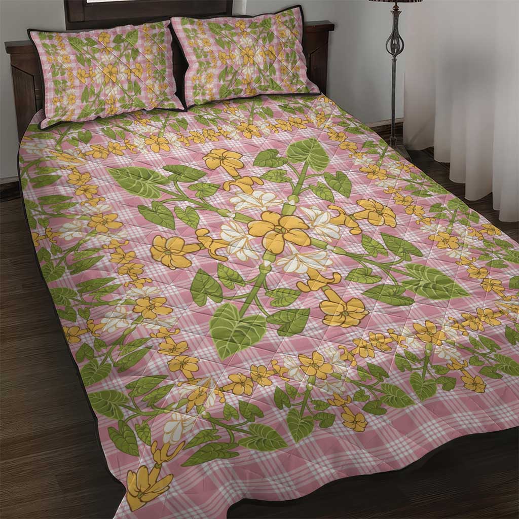 Squares Puakenikeni and Kalo Quilt Bed Set Pink Palaka Hawaiian Quilt Pattern LT9 Pink - Polynesian Pride