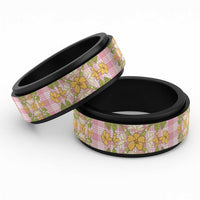 Squares Puakenikeni and Kalo Spinner Ring Pink Palaka Hawaiian Quilt Pattern LT9 Black Pink - Polynesian Pride
