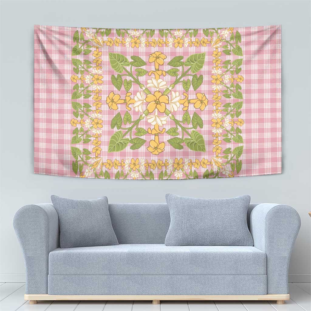 Squares Puakenikeni and Kalo Tapestry Pink Palaka Hawaiian Quilt Pattern LT9 - Polynesian Pride