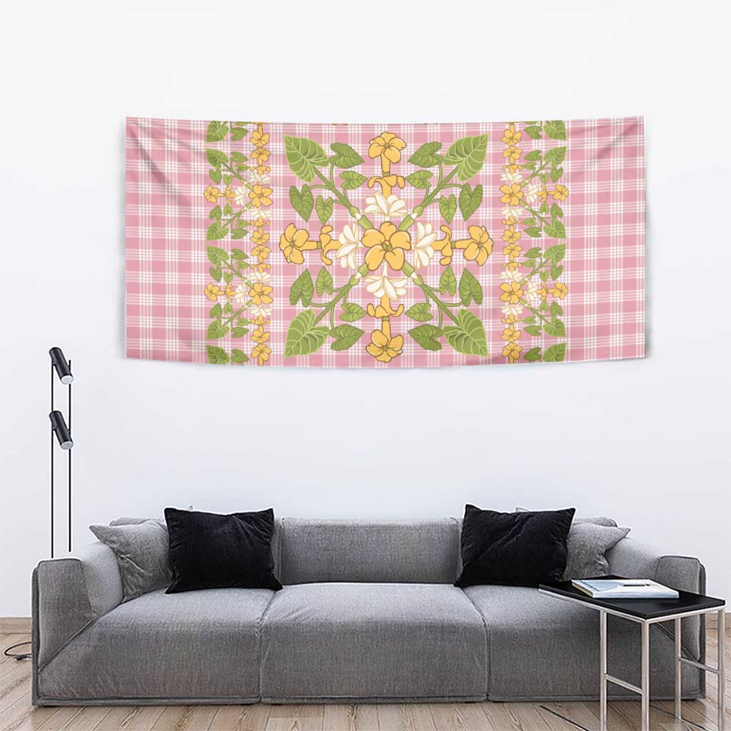 Squares Puakenikeni and Kalo Tapestry Pink Palaka Hawaiian Quilt Pattern LT9 - Polynesian Pride