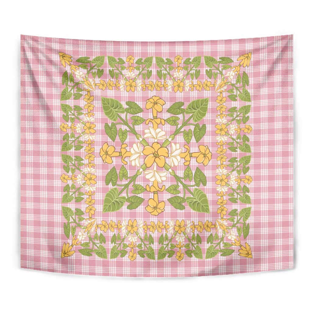 Squares Puakenikeni and Kalo Tapestry Pink Palaka Hawaiian Quilt Pattern LT9 - Polynesian Pride