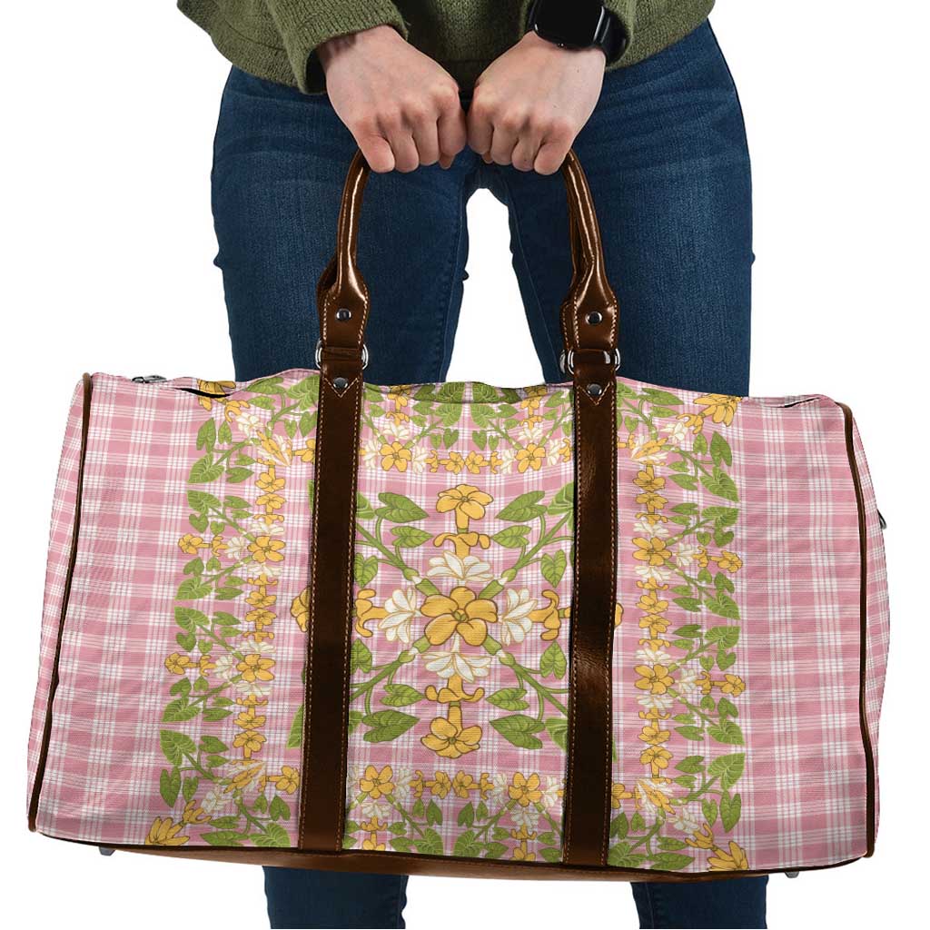 Squares Puakenikeni and Kalo Travel Bag Pink Palaka Hawaiian Quilt Pattern LT9 Pink - Polynesian Pride