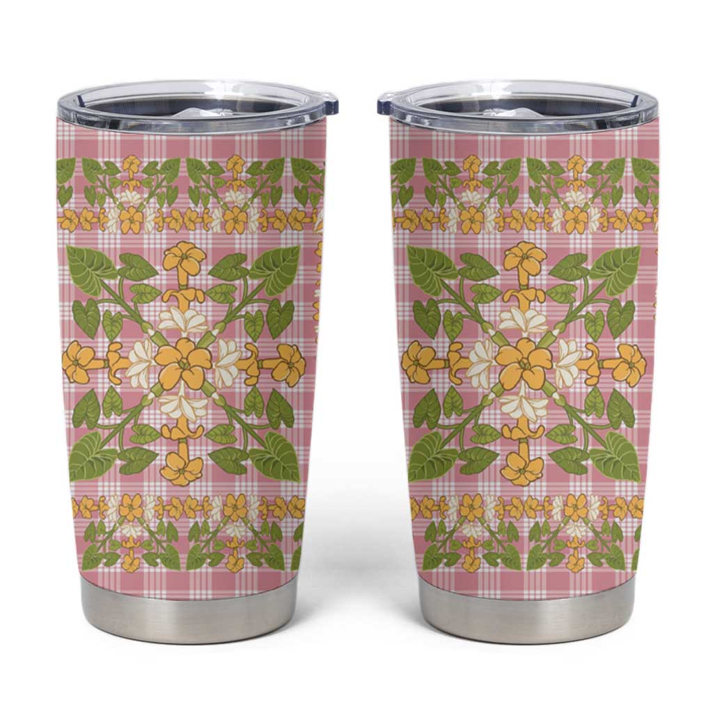 Squares Puakenikeni and Kalo Tumbler Cup Pink Palaka Hawaiian Quilt Pattern LT9 Pink - Polynesian Pride