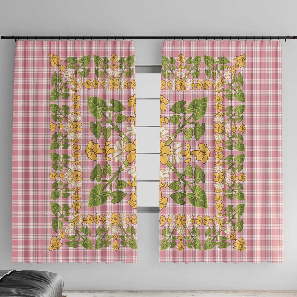 Squares Puakenikeni and Kalo Window Curtain Pink Palaka Hawaiian Quilt Pattern LT9 With Hooks Pink - Polynesian Pride
