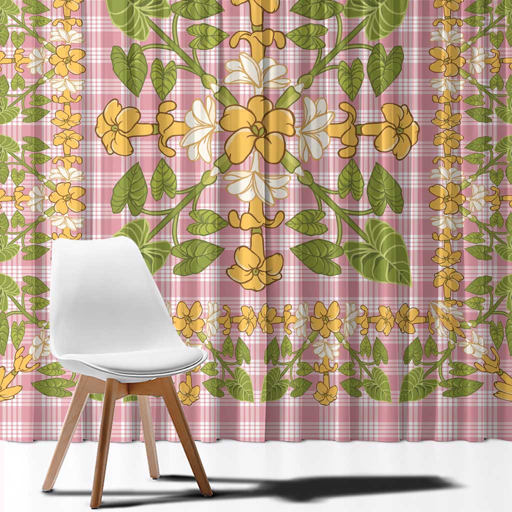 Squares Puakenikeni and Kalo Window Curtain Pink Palaka Hawaiian Quilt Pattern LT9 - Polynesian Pride