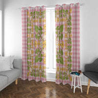 Squares Puakenikeni and Kalo Window Curtain Pink Palaka Hawaiian Quilt Pattern LT9 With Grommets Pink - Polynesian Pride