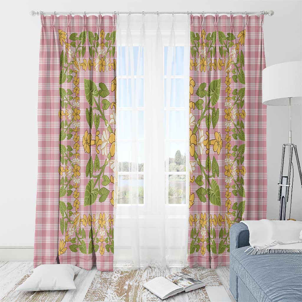 Squares Puakenikeni and Kalo Window Curtain Pink Palaka Hawaiian Quilt Pattern LT9 - Polynesian Pride