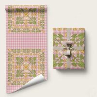 Squares Puakenikeni and Kalo Wrapping Paper Pink Palaka Hawaiian Quilt Pattern LT9 58" × 23" Pink - Polynesian Pride