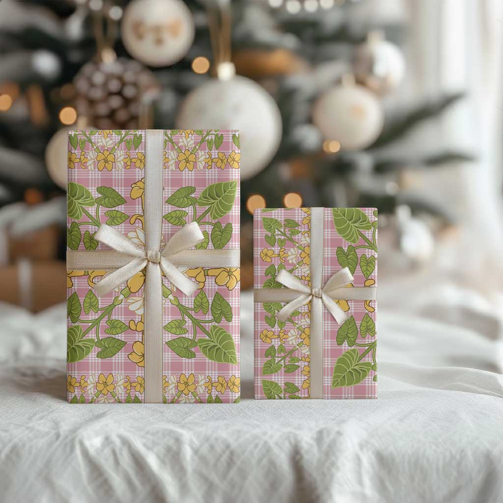 Squares Puakenikeni and Kalo Wrapping Paper Pink Palaka Hawaiian Quilt Pattern LT9 - Polynesian Pride