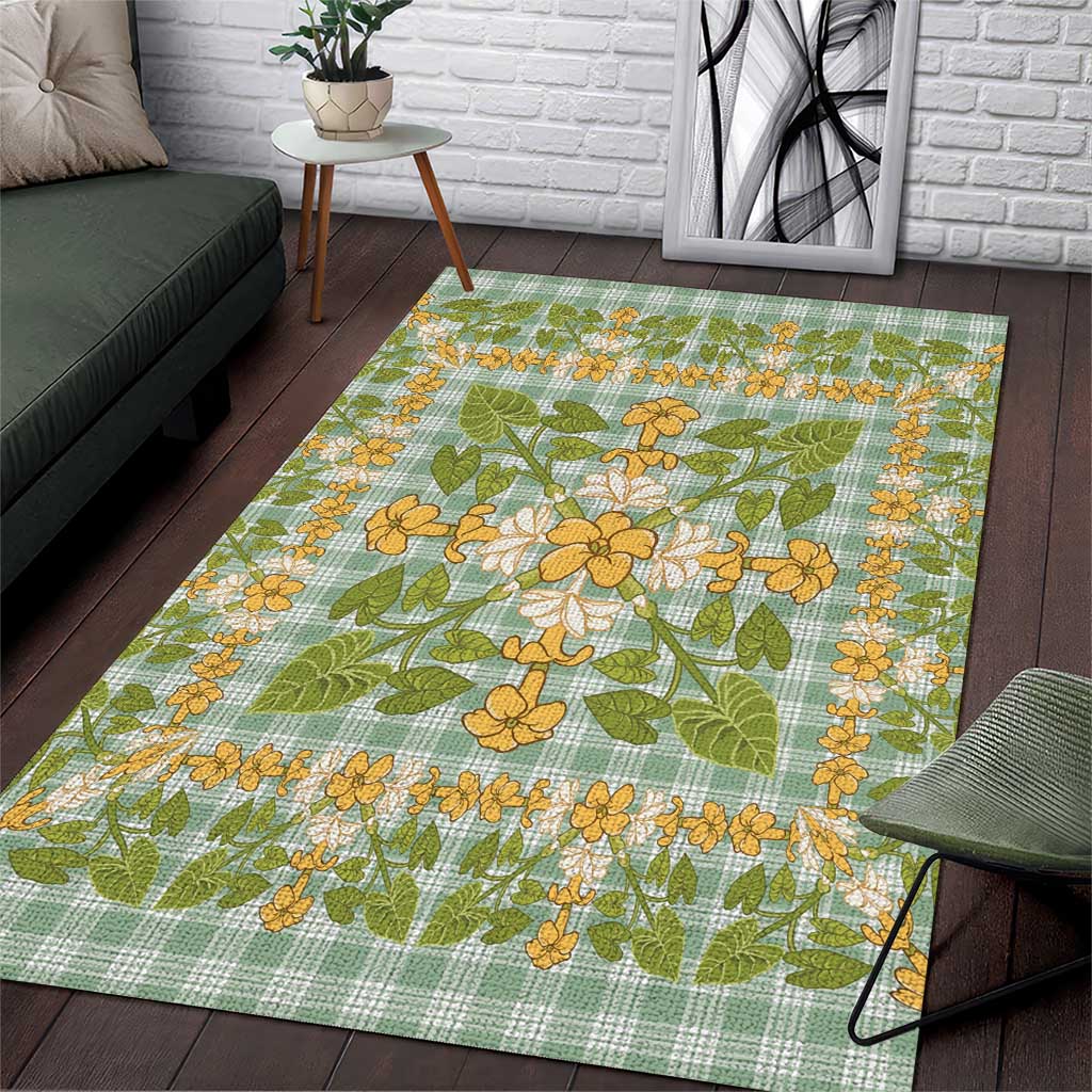 Squares Puakenikeni and Kalo Area Rug Turquoise Palaka Hawaiian Quilt Pattern LT9 Turquoise - Polynesian Pride