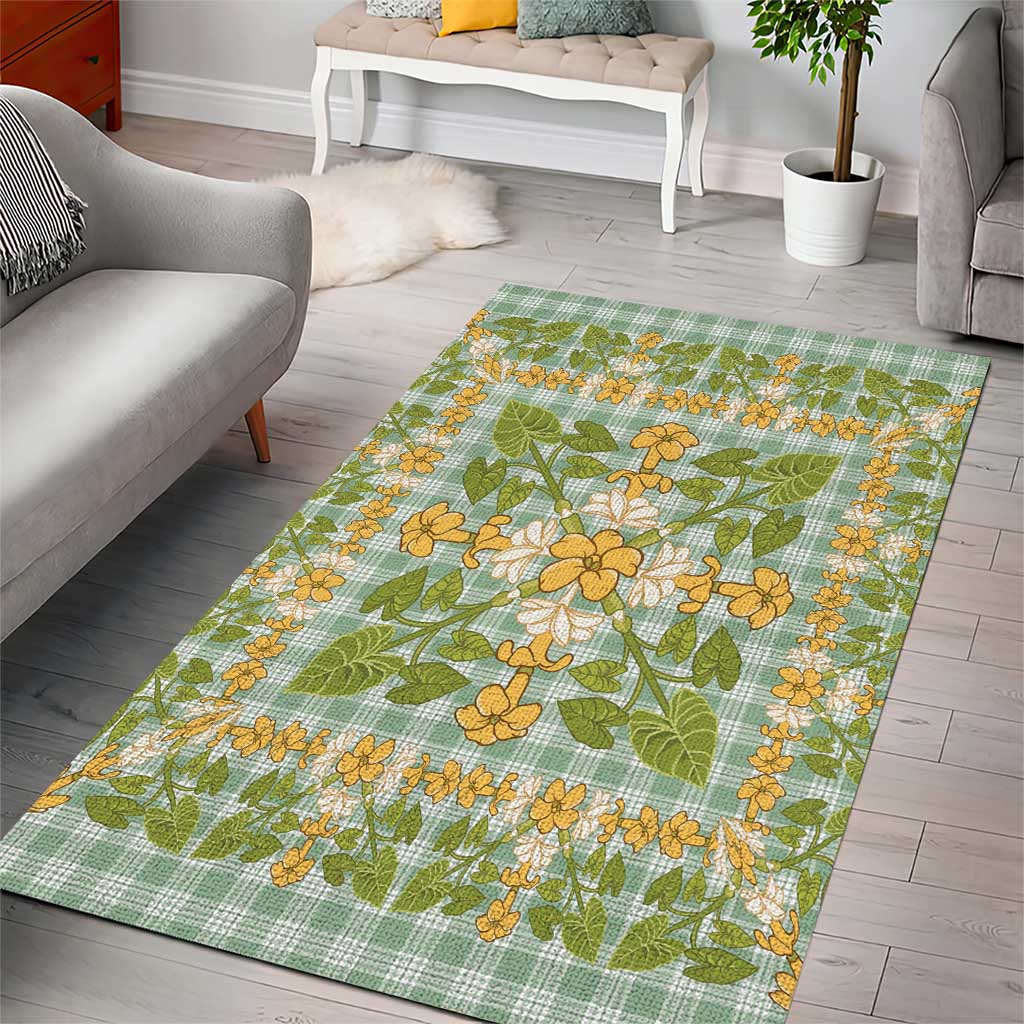 Squares Puakenikeni and Kalo Area Rug Turquoise Palaka Hawaiian Quilt Pattern LT9 - Polynesian Pride