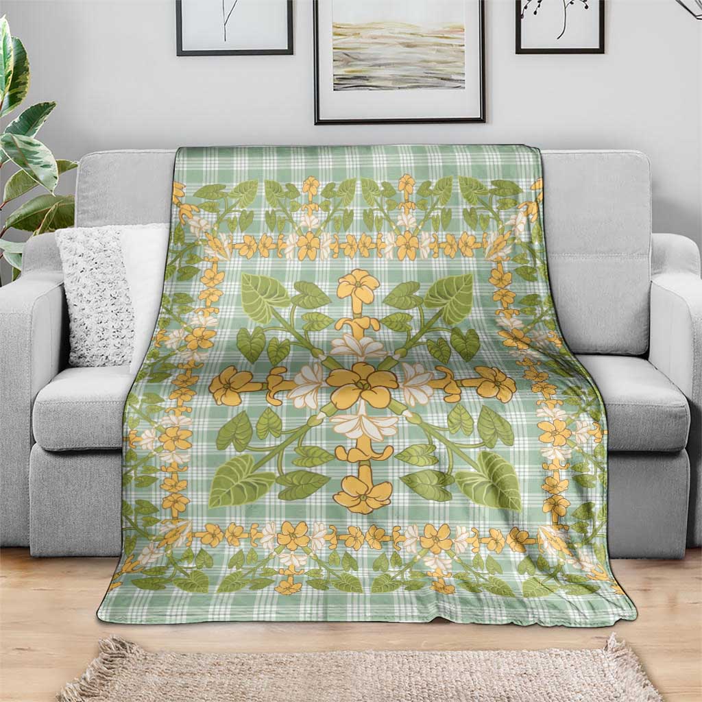 Squares Puakenikeni and Kalo Blanket Turquoise Palaka Hawaiian Quilt Pattern LT9 - Polynesian Pride