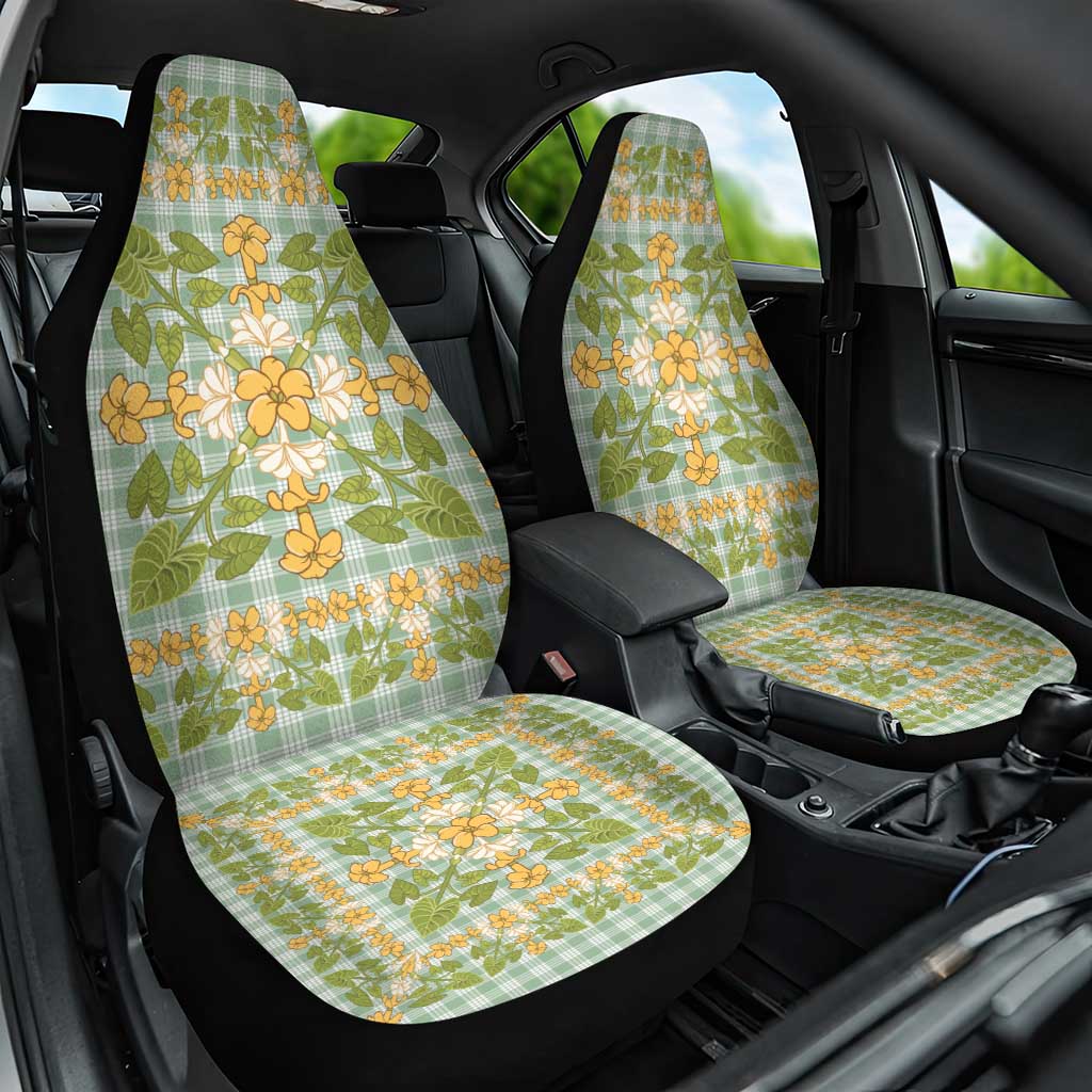 Squares Puakenikeni and Kalo Car Seat Cover Turquoise Palaka Hawaiian Quilt Pattern LT9 One Size Turquoise - Polynesian Pride