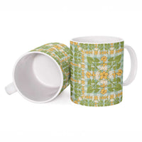 Squares Puakenikeni and Kalo Ceramic Mug Turquoise Palaka Hawaiian Quilt Pattern LT9 - Polynesian Pride