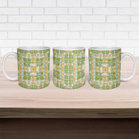 Squares Puakenikeni and Kalo Ceramic Mug Turquoise Palaka Hawaiian Quilt Pattern LT9 - Polynesian Pride