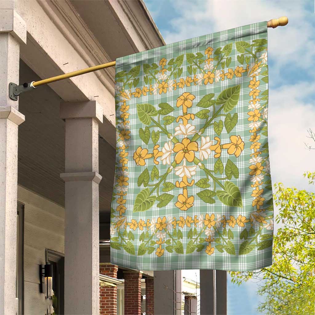 Squares Puakenikeni and Kalo Garden Flag Turquoise Palaka Hawaiian Quilt Pattern LT9 House Flag Turquoise - Polynesian Pride