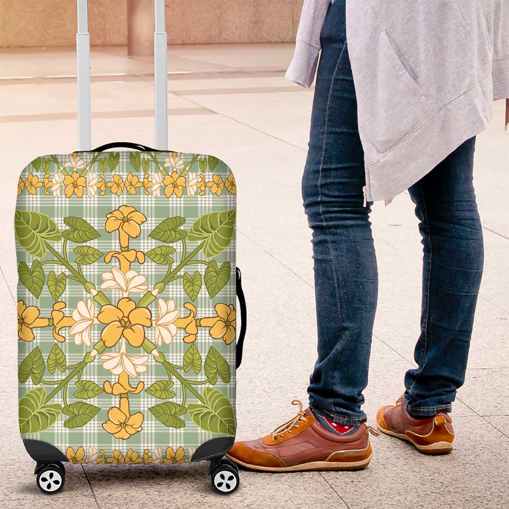 Squares Puakenikeni and Kalo Luggage Cover Turquoise Palaka Hawaiian Quilt Pattern LT9 Turquoise - Polynesian Pride