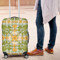 Squares Puakenikeni and Kalo Luggage Cover Turquoise Palaka Hawaiian Quilt Pattern LT9 Turquoise - Polynesian Pride