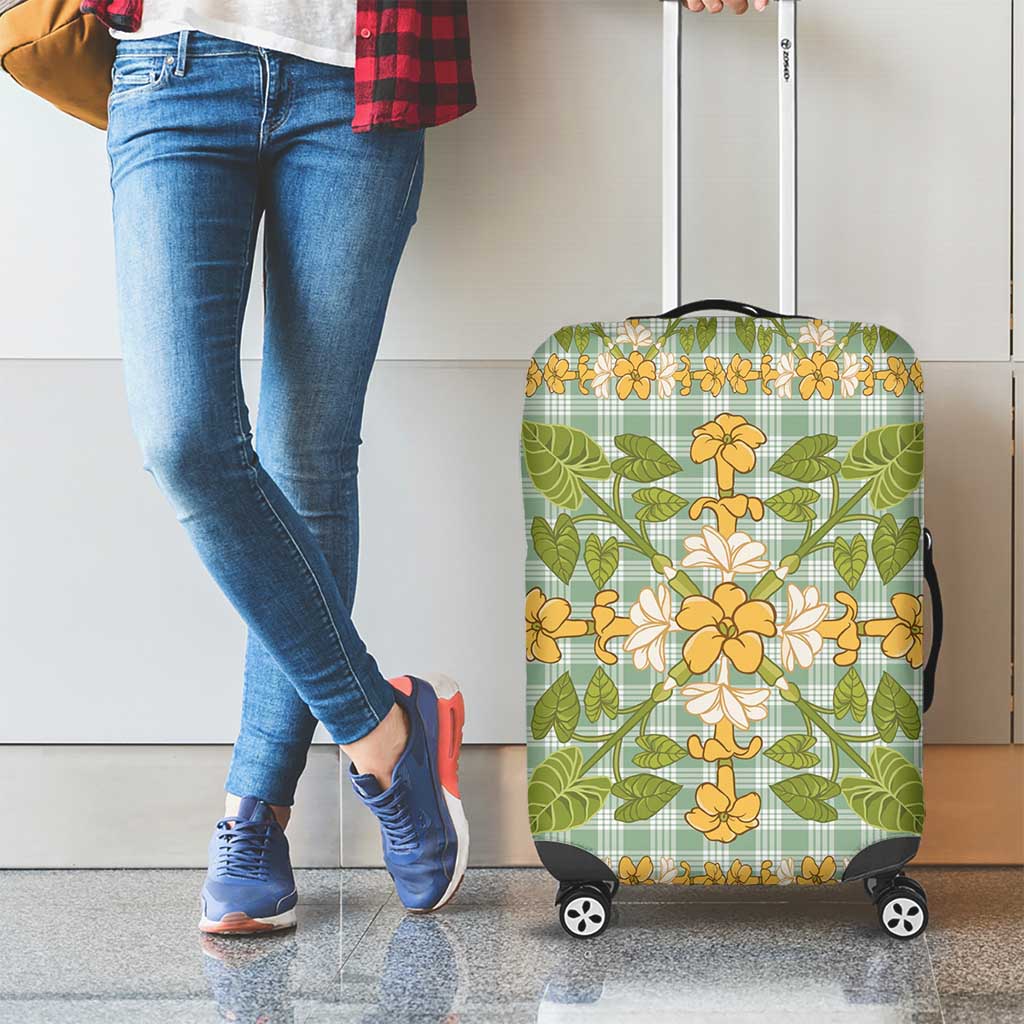 Squares Puakenikeni and Kalo Luggage Cover Turquoise Palaka Hawaiian Quilt Pattern LT9 - Polynesian Pride