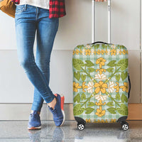 Squares Puakenikeni and Kalo Luggage Cover Turquoise Palaka Hawaiian Quilt Pattern LT9 - Polynesian Pride