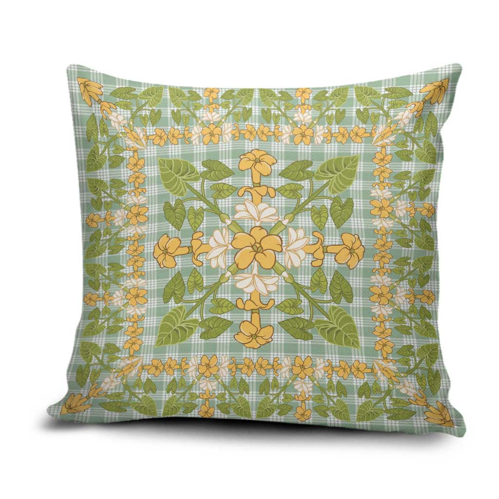 Squares Puakenikeni and Kalo Pillow Cover Turquoise Palaka Hawaiian Quilt Pattern LT9 Turquoise - Polynesian Pride