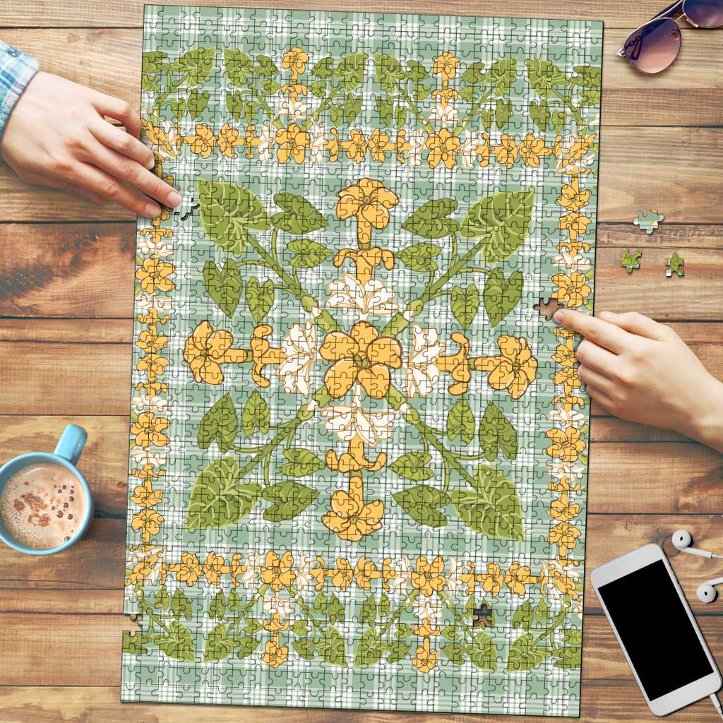 Squares Puakenikeni and Kalo Puzzle Turquoise Palaka Hawaiian Quilt Pattern LT9 Turquoise - Polynesian Pride