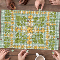 Squares Puakenikeni and Kalo Puzzle Turquoise Palaka Hawaiian Quilt Pattern LT9 - Polynesian Pride