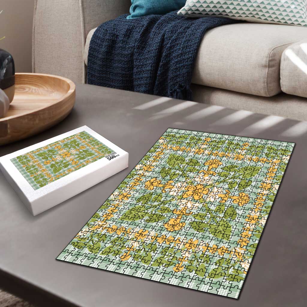 Squares Puakenikeni and Kalo Puzzle Turquoise Palaka Hawaiian Quilt Pattern LT9 - Polynesian Pride