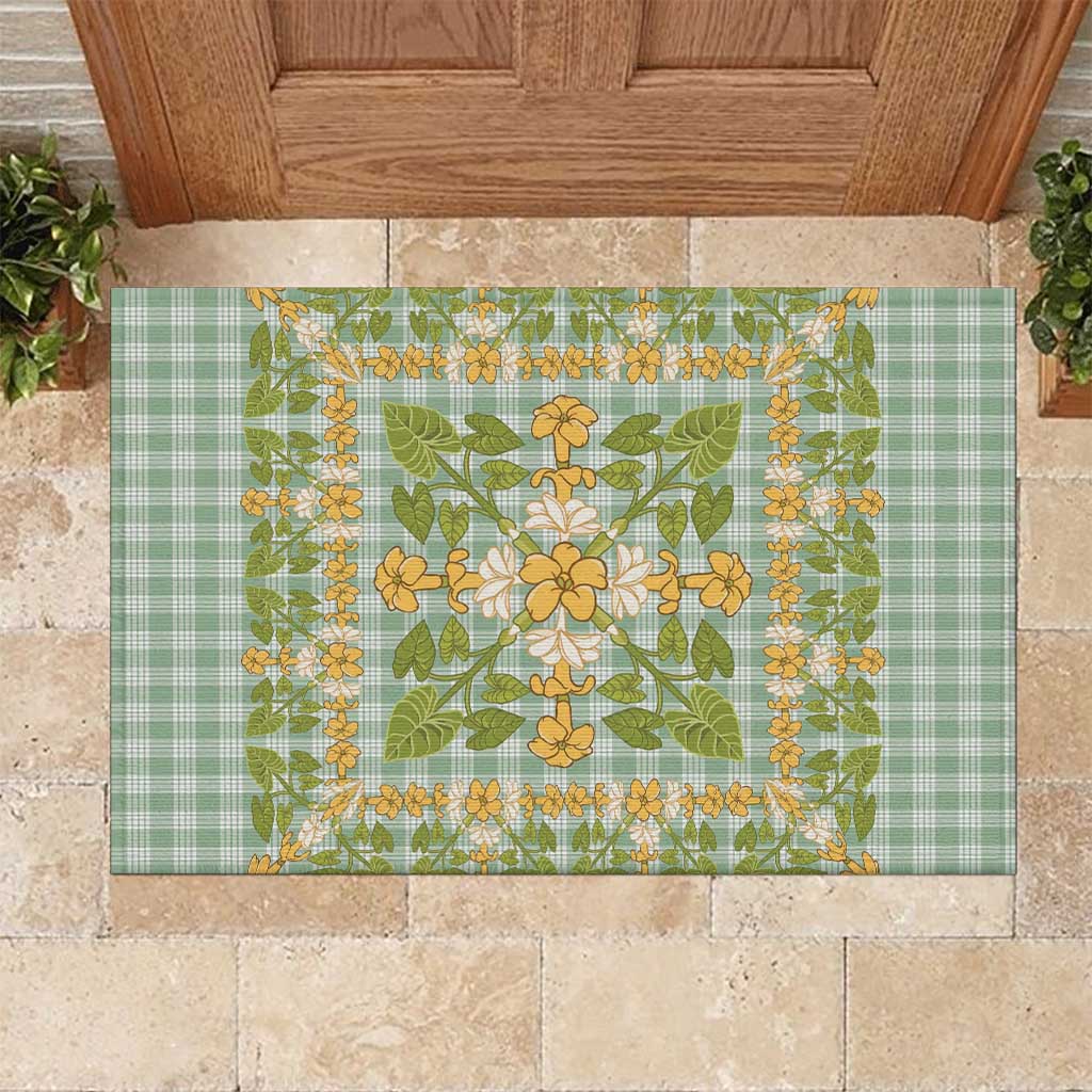 Squares Puakenikeni and Kalo Rubber Doormat Turquoise Palaka Hawaiian Quilt Pattern LT9 Turquoise - Polynesian Pride