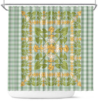 Squares Puakenikeni and Kalo Shower Curtain Turquoise Palaka Hawaiian Quilt Pattern LT9 Turquoise - Polynesian Pride