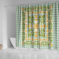 Squares Puakenikeni and Kalo Shower Curtain Turquoise Palaka Hawaiian Quilt Pattern LT9 - Polynesian Pride