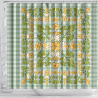 Squares Puakenikeni and Kalo Shower Curtain Turquoise Palaka Hawaiian Quilt Pattern LT9 - Polynesian Pride