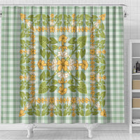 Squares Puakenikeni and Kalo Shower Curtain Turquoise Palaka Hawaiian Quilt Pattern LT9 - Polynesian Pride