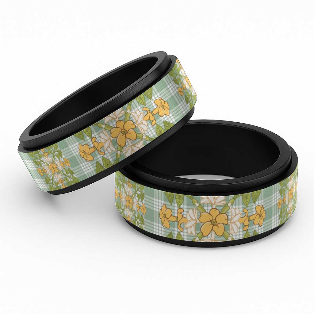 Squares Puakenikeni and Kalo Spinner Ring Turquoise Palaka Hawaiian Quilt Pattern LT9 Black Turquoise - Polynesian Pride