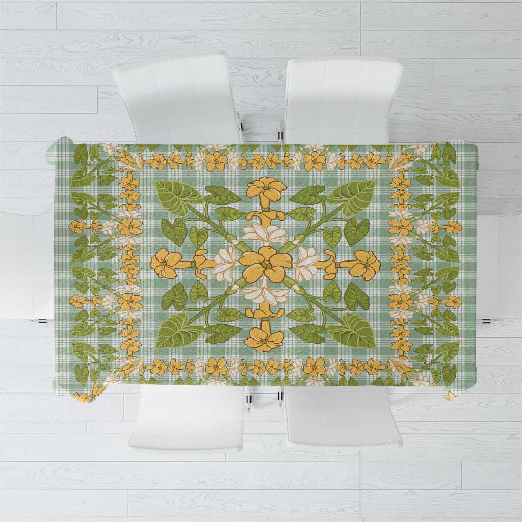 Squares Puakenikeni and Kalo Tablecloth Turquoise Palaka Hawaiian Quilt Pattern LT9 Turquoise - Polynesian Pride