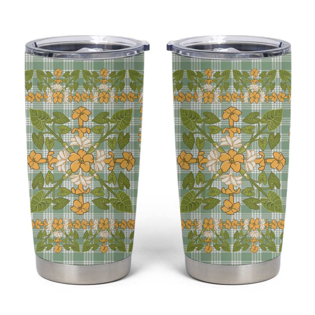 Squares Puakenikeni and Kalo Tumbler Cup Turquoise Palaka Hawaiian Quilt Pattern LT9 Turquoise - Polynesian Pride