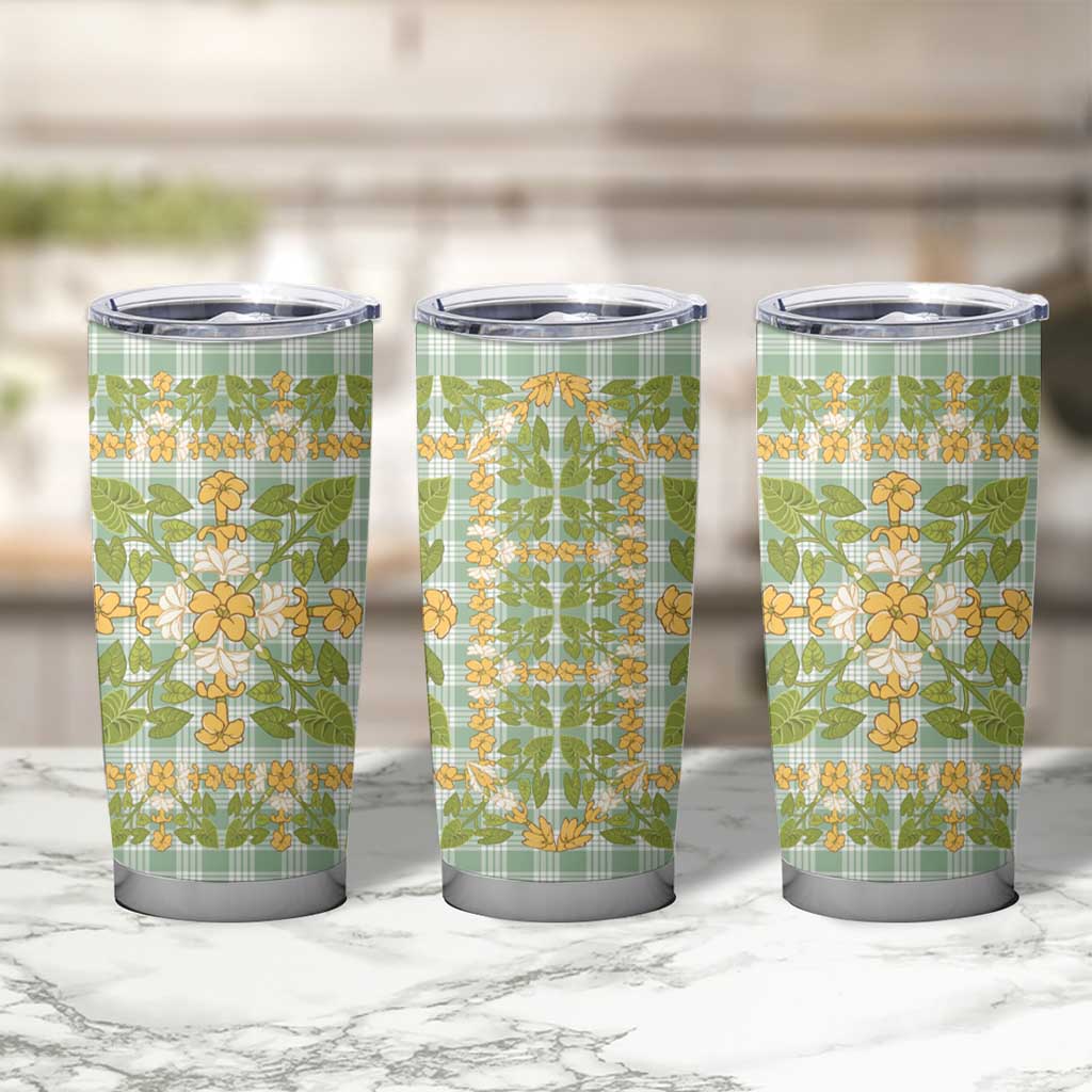 Squares Puakenikeni and Kalo Tumbler Cup Turquoise Palaka Hawaiian Quilt Pattern LT9 - Polynesian Pride