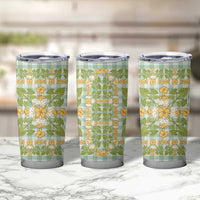 Squares Puakenikeni and Kalo Tumbler Cup Turquoise Palaka Hawaiian Quilt Pattern LT9 - Polynesian Pride