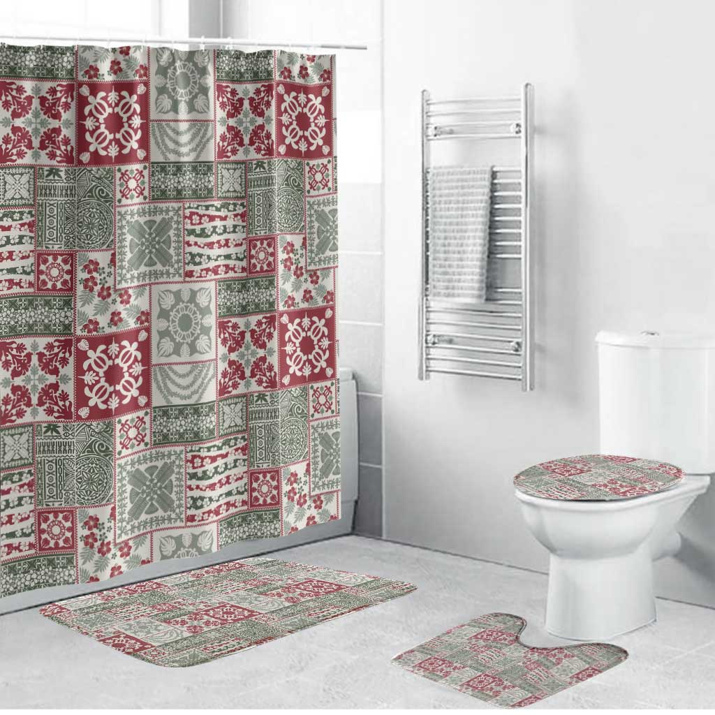 Mele Kalikimaka Hawaii Christmas Bathroom Set Aloha Spirit with Hawaiian Quilt Pattern LT9 Bathroom Set (4 pcs) Beige - Polynesian Pride