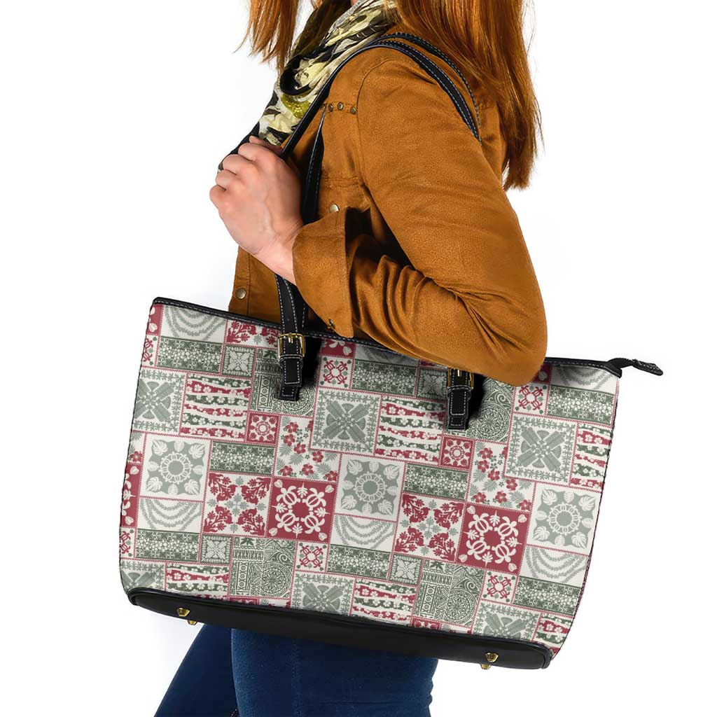 Mele Kalikimaka Hawaii Christmas Leather Tote Bag Aloha Spirit with Hawaiian Quilt Pattern LT9 Beige - Polynesian Pride