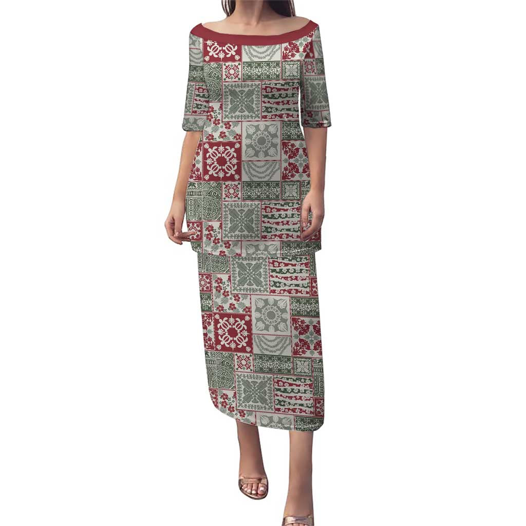 Mele Kalikimaka Hawaii Christmas Puletasi Aloha Spirit with Hawaiian Quilt Pattern LT9 Long Dress Beige - Polynesian Pride