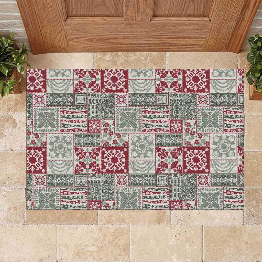 Mele Kalikimaka Hawaii Christmas Rubber Doormat Aloha Spirit with Hawaiian Quilt Pattern LT9 Beige - Polynesian Pride