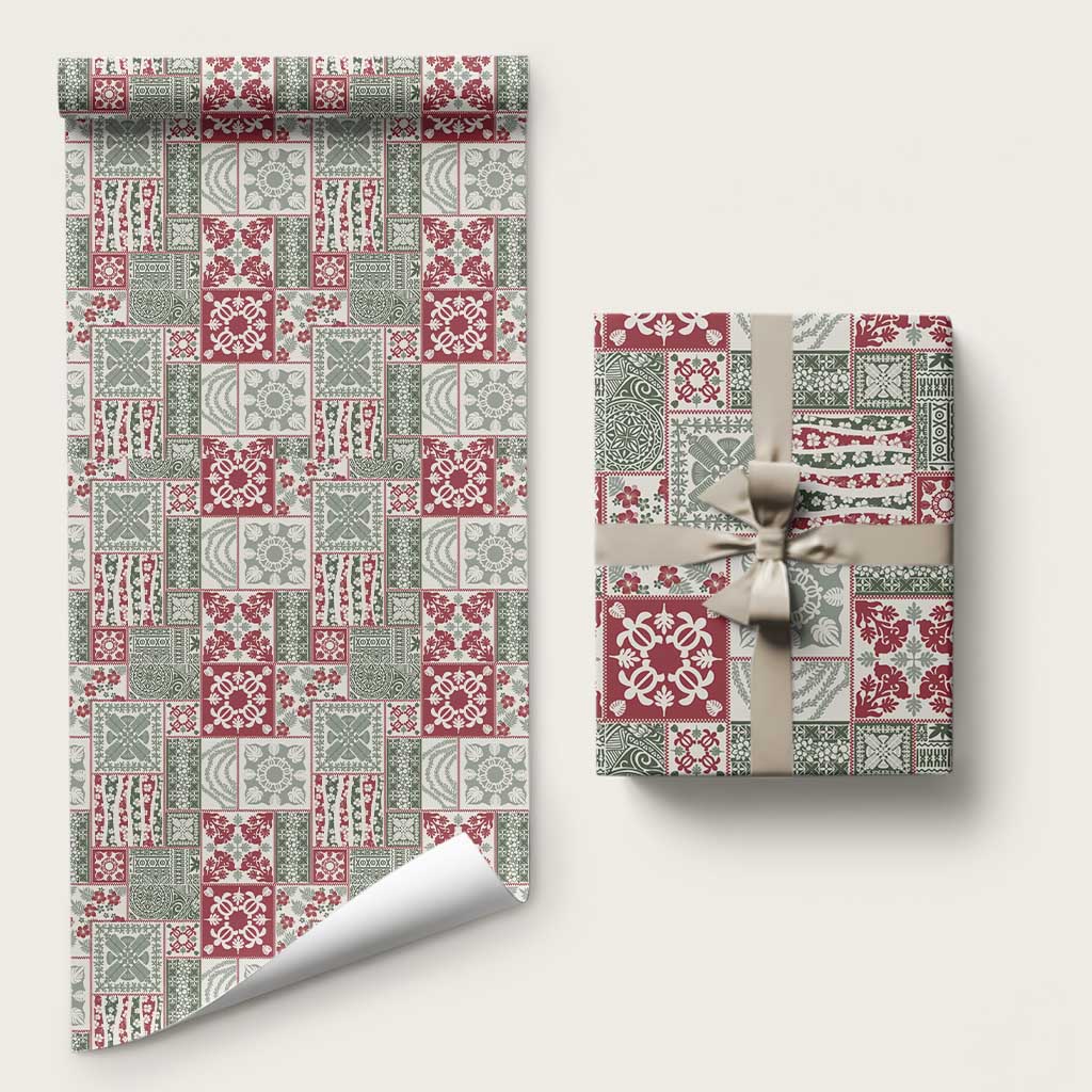 Mele Kalikimaka Hawaii Christmas Wrapping Paper Aloha Spirit with Hawaiian Quilt Pattern LT9 58" × 23" Beige - Polynesian Pride