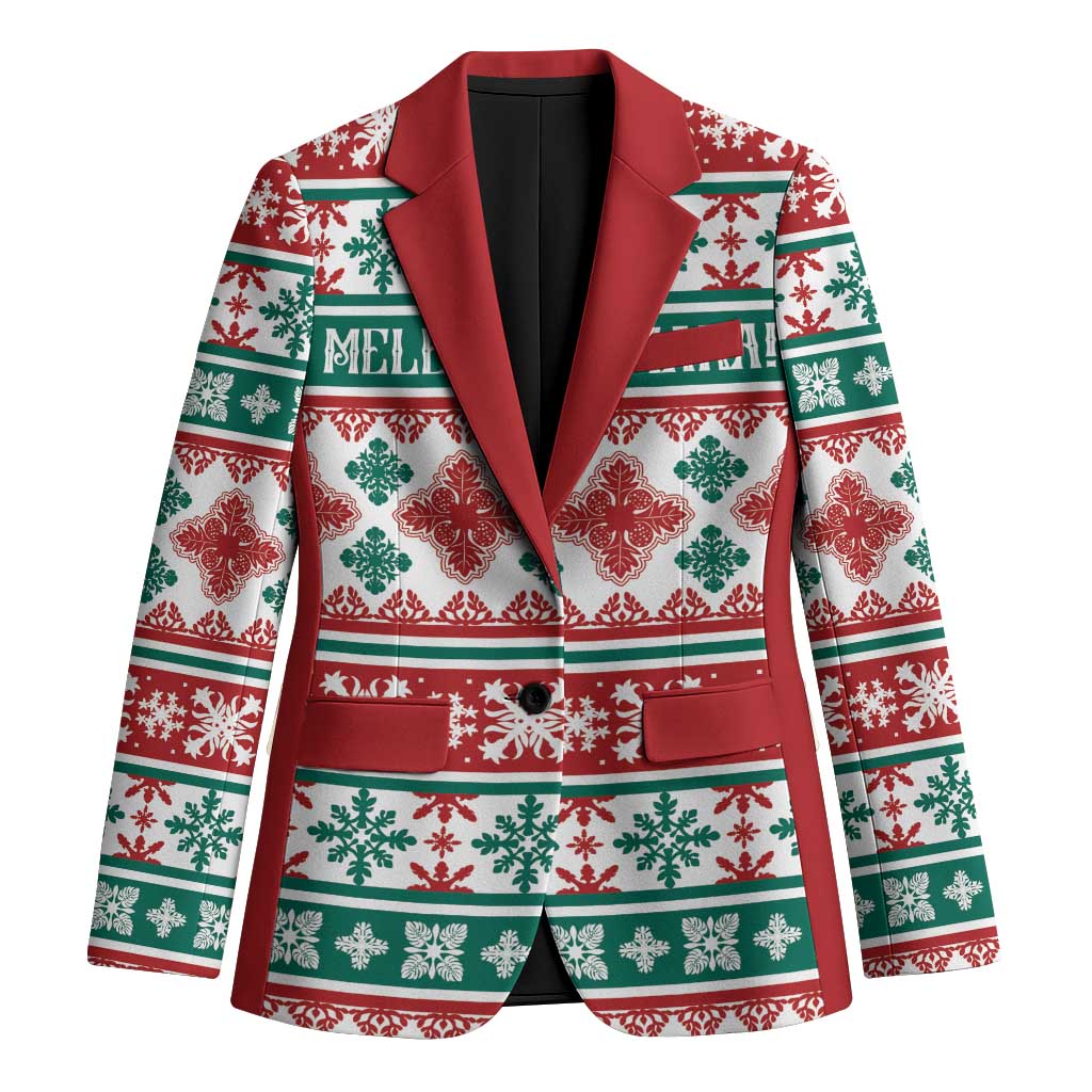Mele Kalikimaka Hawaii Christmas Blazer Hawaiian Quilt Pattern Style LT9 Unisex Beige - Polynesian Pride
